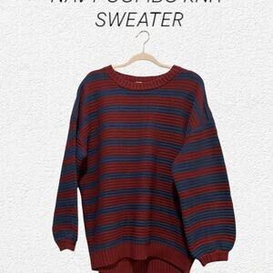 Free People Mulberry Navy Combo Knit Striped Sweater Oversized Size Small